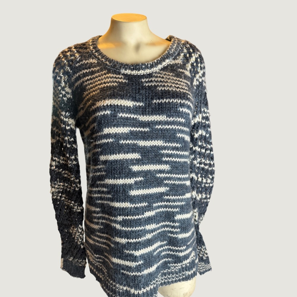 525 America Navy Cream Striped Wool Blend Open Knit Sweater S